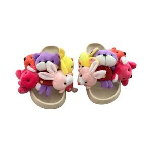 Kawaii Plushie Slide Sandals – Adorable Multicolor Plush Slides